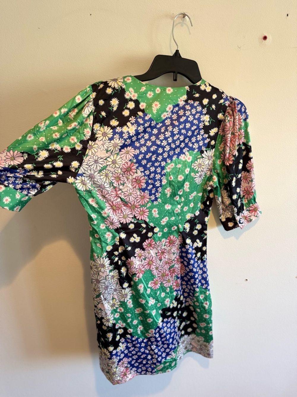 Anthropologie En Saison Floral Patchwork Colorful Mini Dress Small Spring Satin - Picture 7 of 8